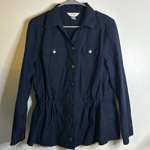 Cj Banks cinch trench jacket size X blue silver tone buttons pockets